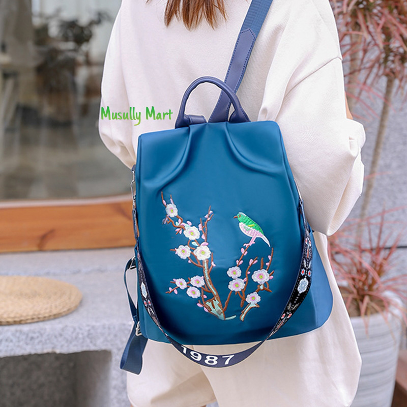 Anti-theft-bag-blue-1 Bird Tree Anti-theft ladies backpack - Image 1